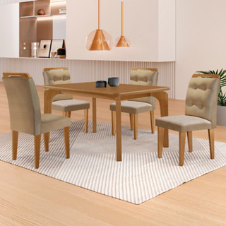 Mesa de Jantar Liz 120cm MDF Canto copo e com 4 Cadeiras Carol em Oferta na Shopee