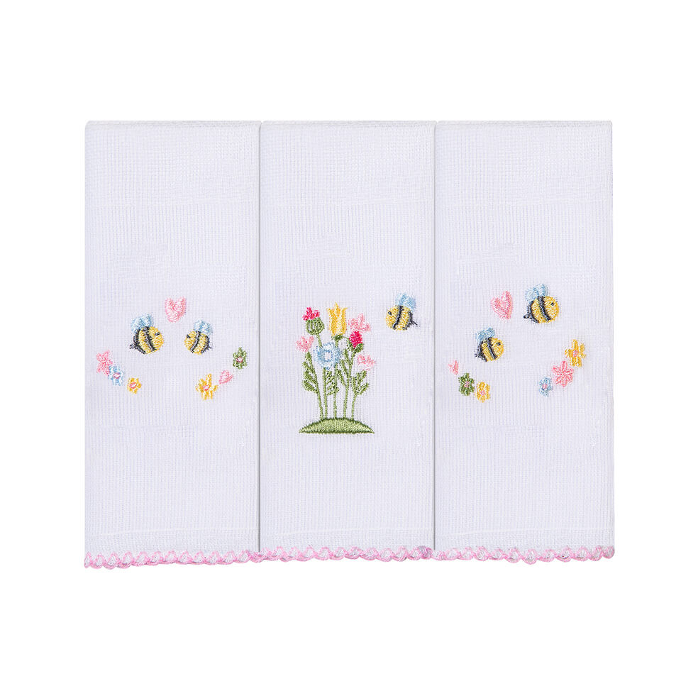 Kit Pano De Boca Bordados Papi Abelha Jardim - 3 Peças em Oferta na Shopee