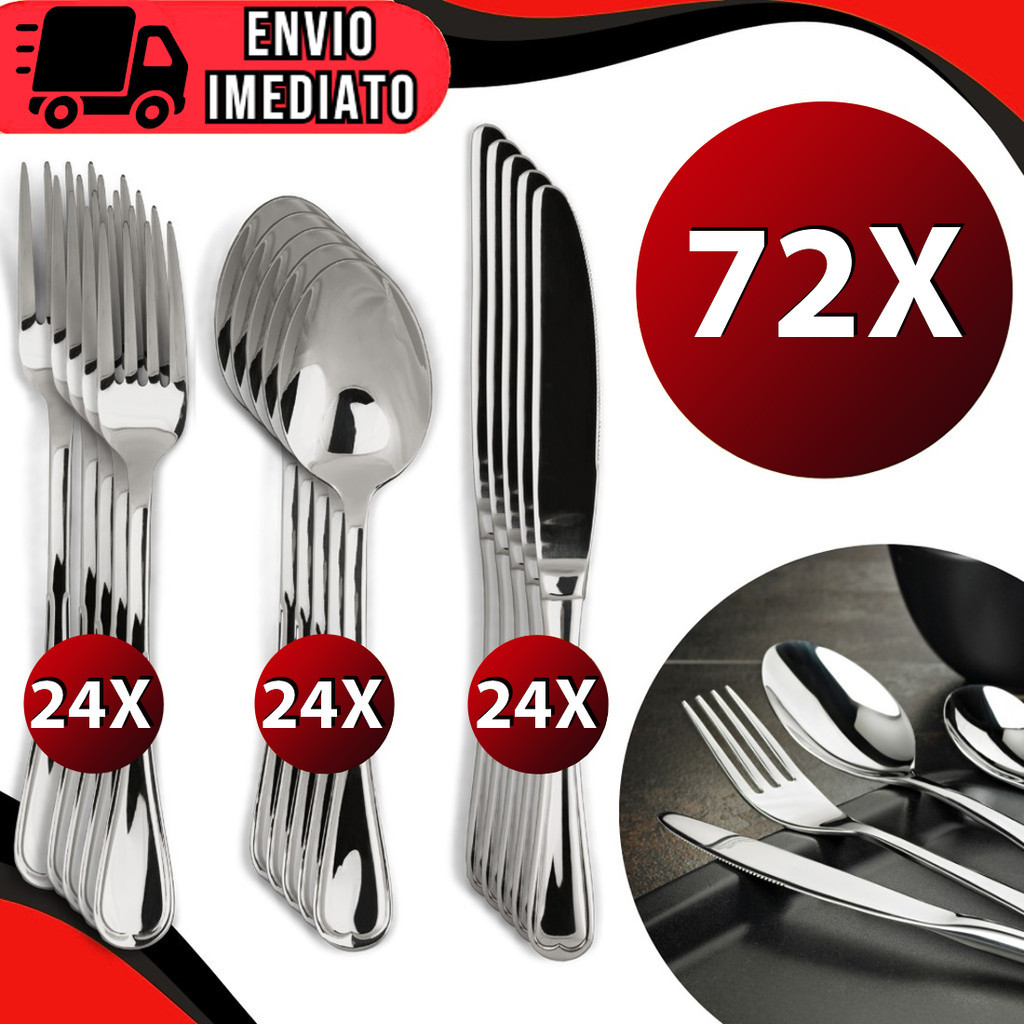 Jogo de Talheres 18 36 54 e 72 Peças Garfo Faca e Colher Prime Cozinha Aço Inox Premium