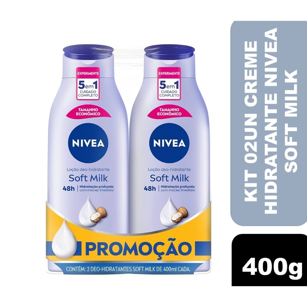 Kit 02un Loção Hidratante Desodorante Nivea Soft Milk 400ml
