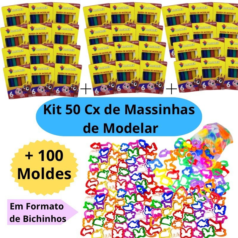 Kit 50 Cx Massinha de Modelar + 100 Molde Cortador Kit Festa Lembrancinha Infantil Escolar em Oferta na Shopee