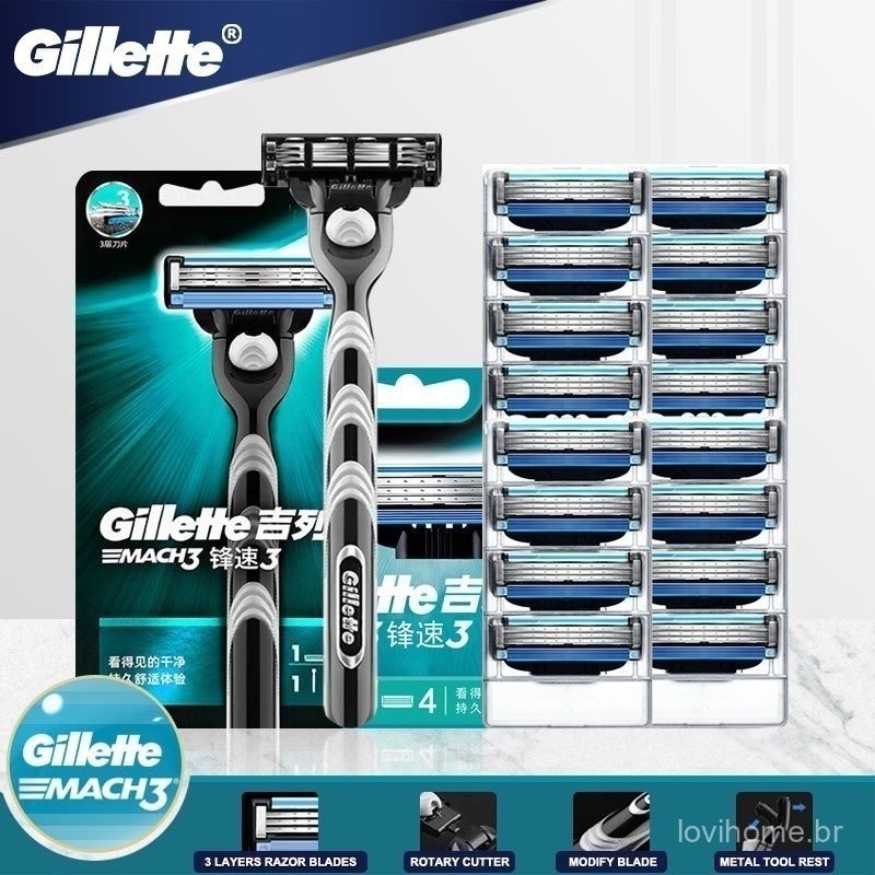 16 Lâminas De Barbear Masculinas Gillettes MACH 3 Enchimento De Cartucho De Tinta em Oferta na Shopee