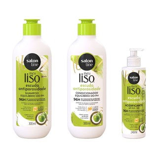 Kit Shampoo + Condicionador + Acidificante Meu Liso Antiporosidade em Oferta na Shopee