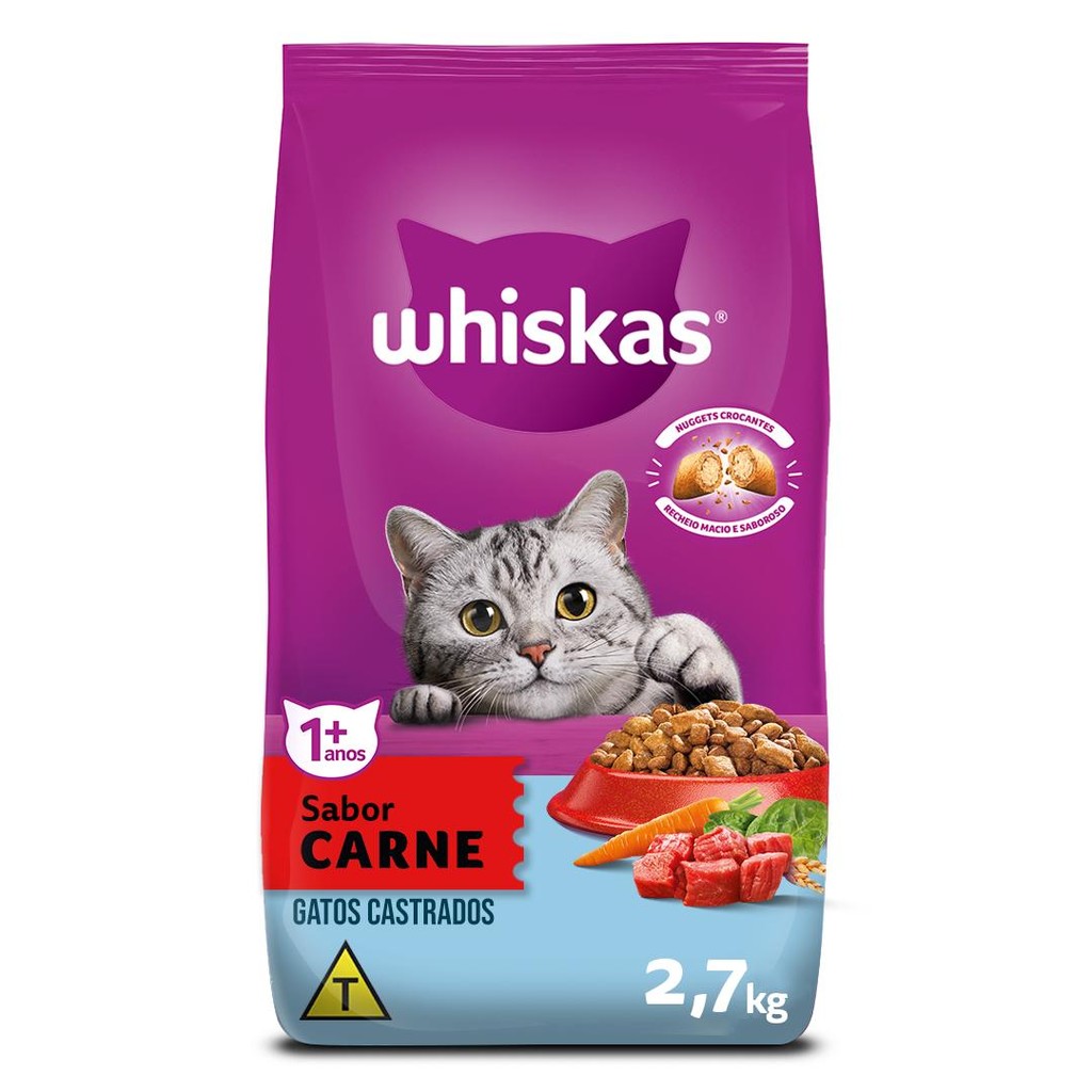 Ração Whiskas Carne Gatos Adultos Castrados 2,7 kg em Oferta na Shopee