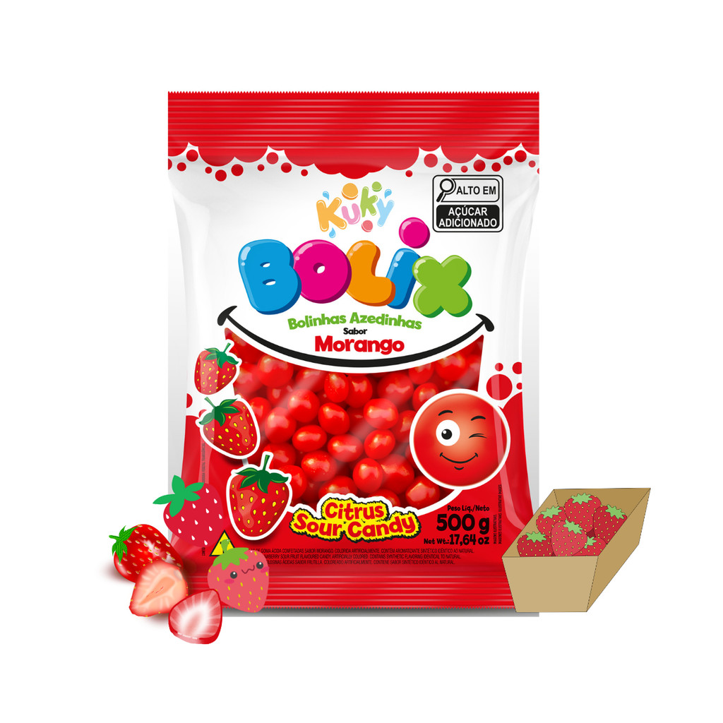 Bala De Goma Azedinha Bolix Morango 500g - Kuky