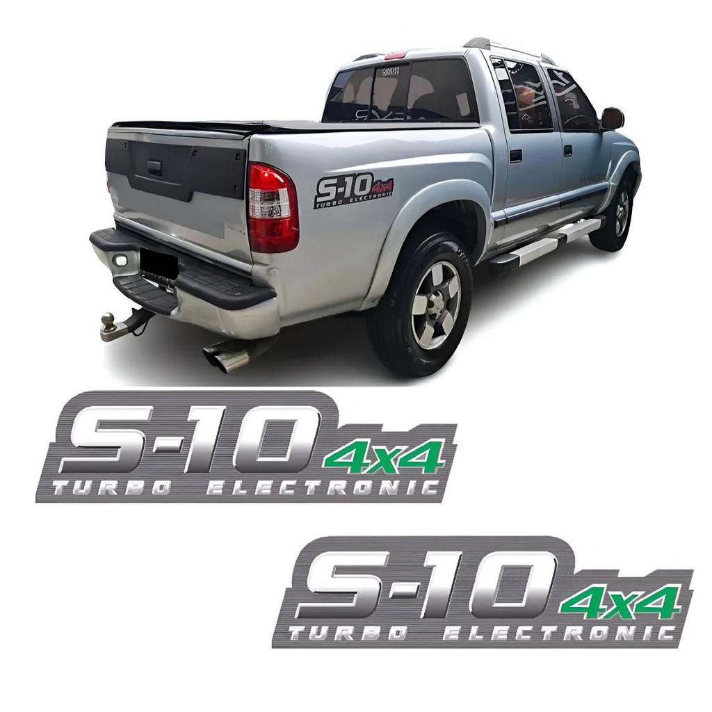 Par Emblema S10 Flex Power S10 2009 a 11 Adesivo Prata Verde