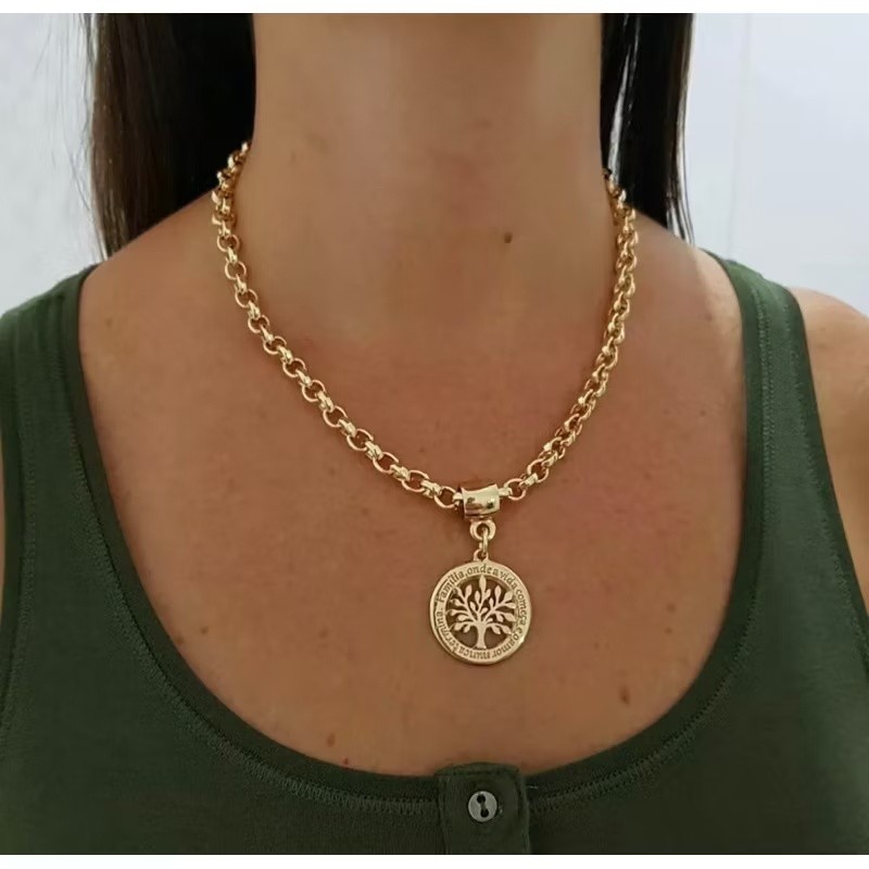 Colar cordão elo português Feminino pingente arvore da vida Folheados Banhado 18k Moedas Antigas em Oferta na Shopee