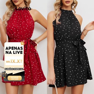 (LIVE STREAM SALE) Lovito Casual Vestido Feminino de Bolinhas Franzido com Cinto LNE27234 (Vermelho/Preto) em Oferta na Shopee
