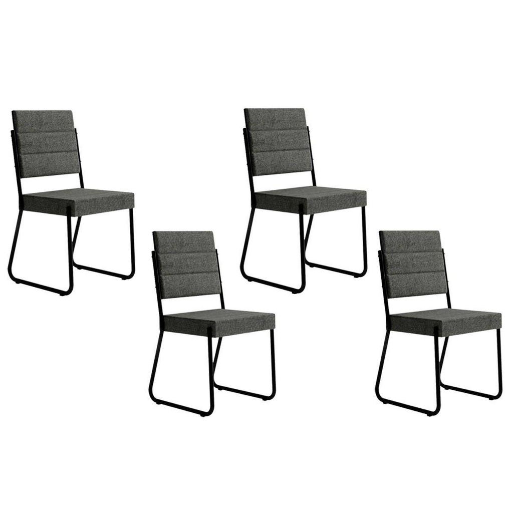 Cadeira Sala de Jantar 1736 Kit 4 Uni Preto/Grafite - Preto - Carraro - Home & Living