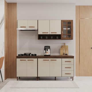 Cozinha Modulada Compacta Fidelitá Lisboa 4 Peças 190cm 9 Portas 3 Gavetas Com Tampo Noce/Off-White em Oferta na Shopee