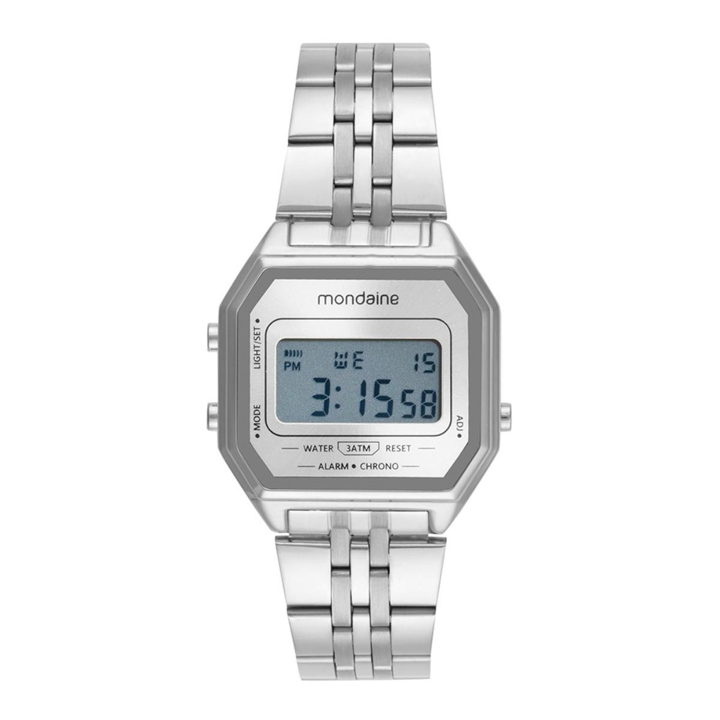 Relógio Mondaine Prata Quadrado Digital Unissex Vintage 32867m0mvne3