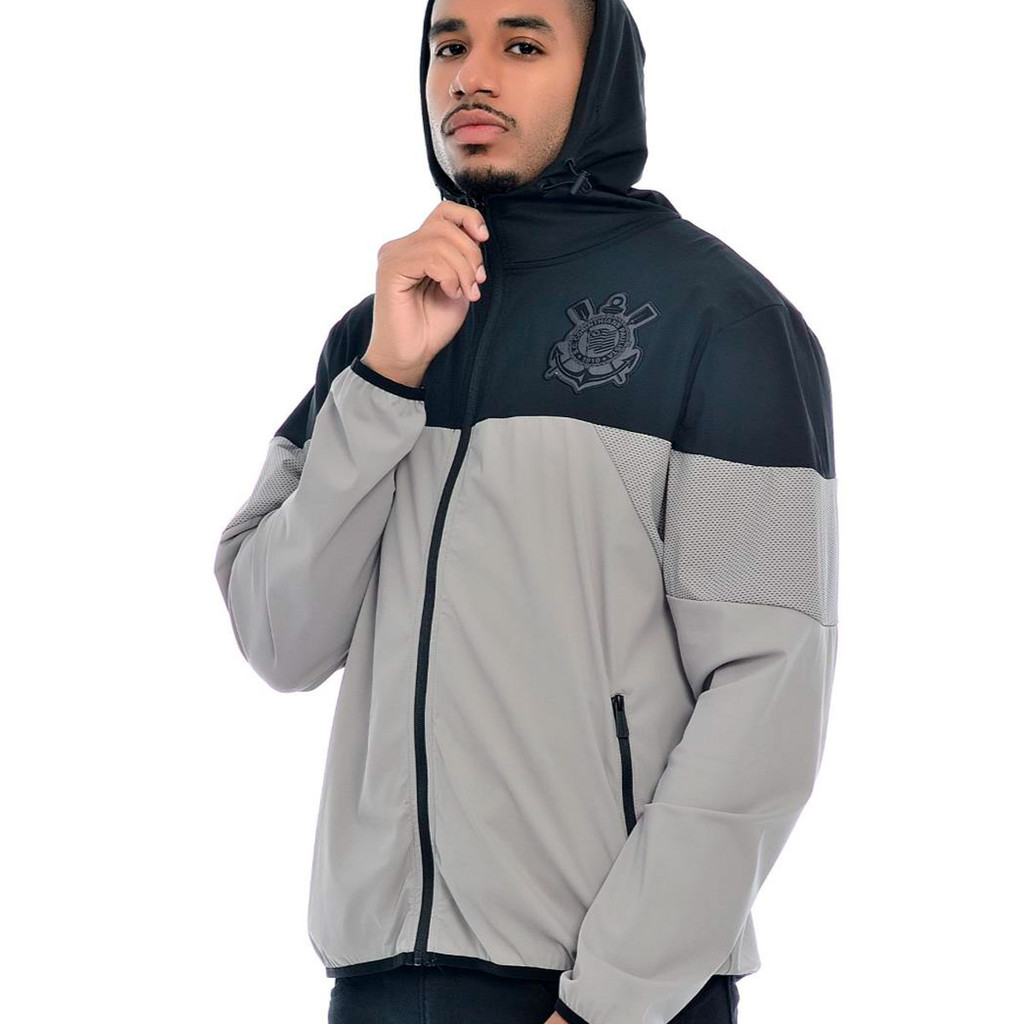 Jaqueta Corta Vento Corinthians Cinza Masculina Oficial