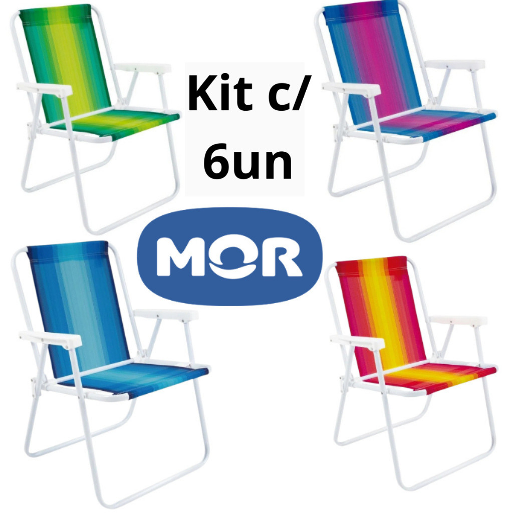 Kit 6 Cadeira de Praia Aço Mor 110kg Resistente CORES SORTIDAS Oferta em Oferta na Shopee