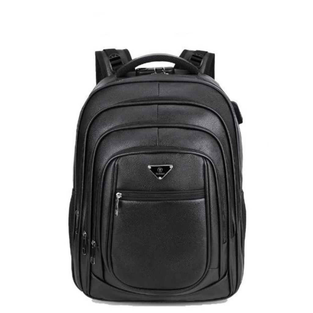 Mochila Couro PU Grande Executiva Para Notebook Trabalho Faculdade Reforçada Cabo De Aço USB-6833 bosco