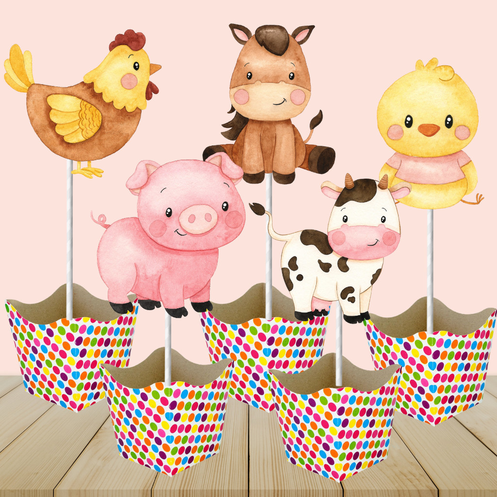 20 Apliques FAZENDINHA AQUARELA para centro de mesa grande Tags Tubetes Docinhos Festa Enfeites para Aniversário