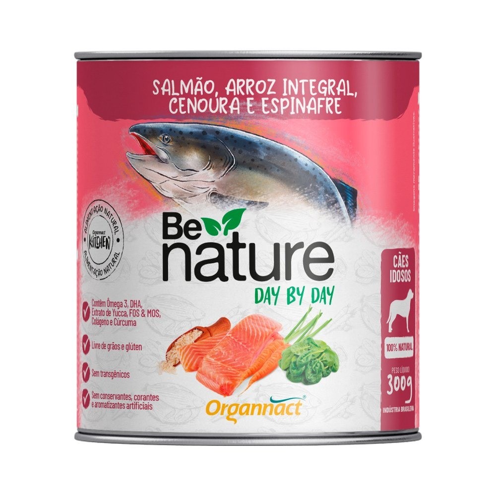 Alimento Úmido Natural Organnact Be Nature Day By Day Cães Idosos sabor Salmão, Arroz Integral, Cenoura, Espinafre 300g