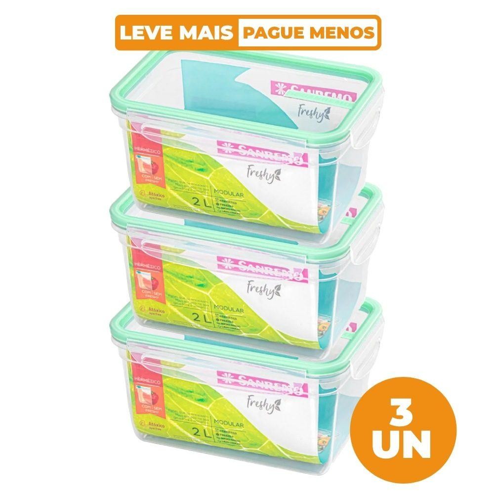 Kit 3 Potes Plásticos com Travas Herméticos Verde Menta 2L Freshy Sanremo em Oferta na Shopee