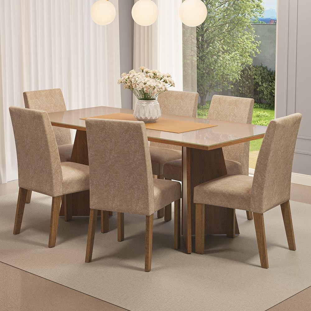 Conjunto Sala de Jantar Mesa Tampo de Vidro 6 Cadeiras Valerie Madesa em Oferta na Shopee