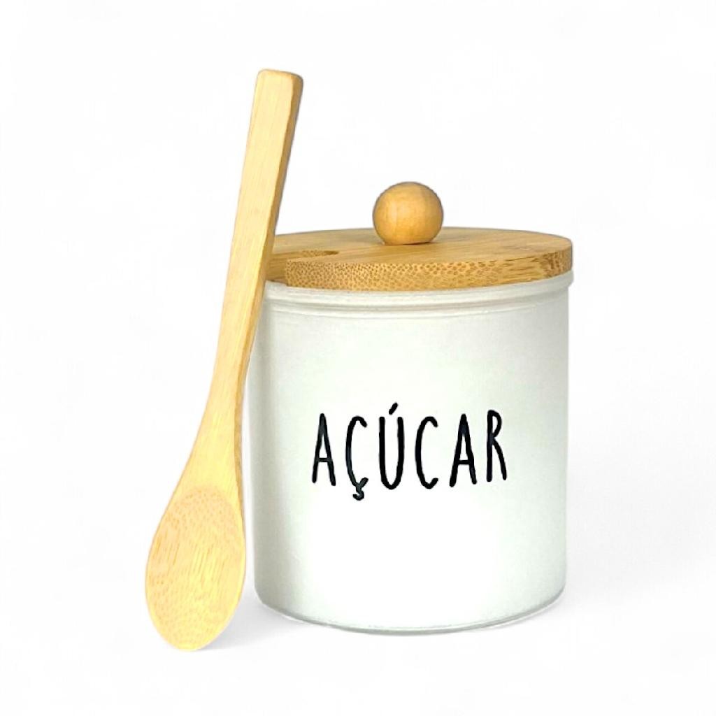 Açucareiro Doha De Vidro E Bambu Com Colher 300ml