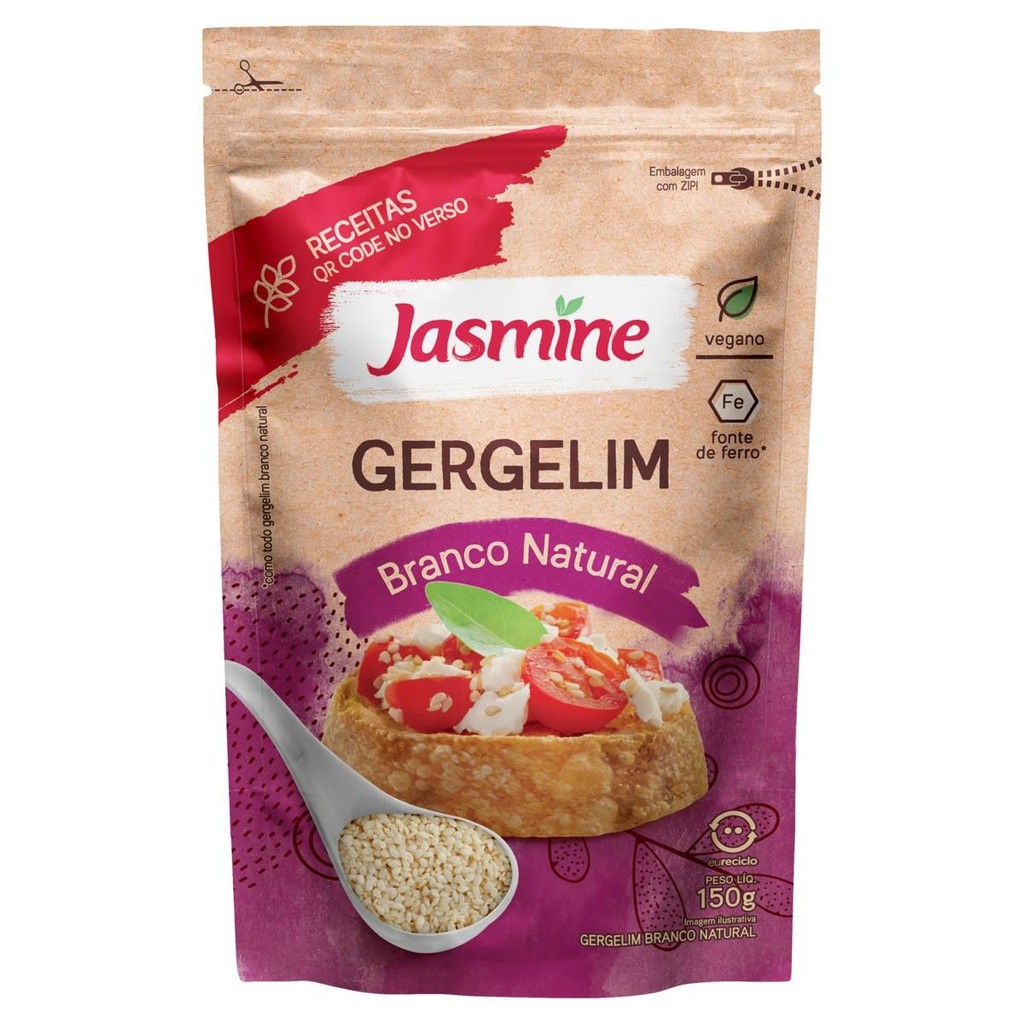 Gergelim Branco Natural Vegano Fonte de Ferro Jasmine 150g em Oferta na Shopee