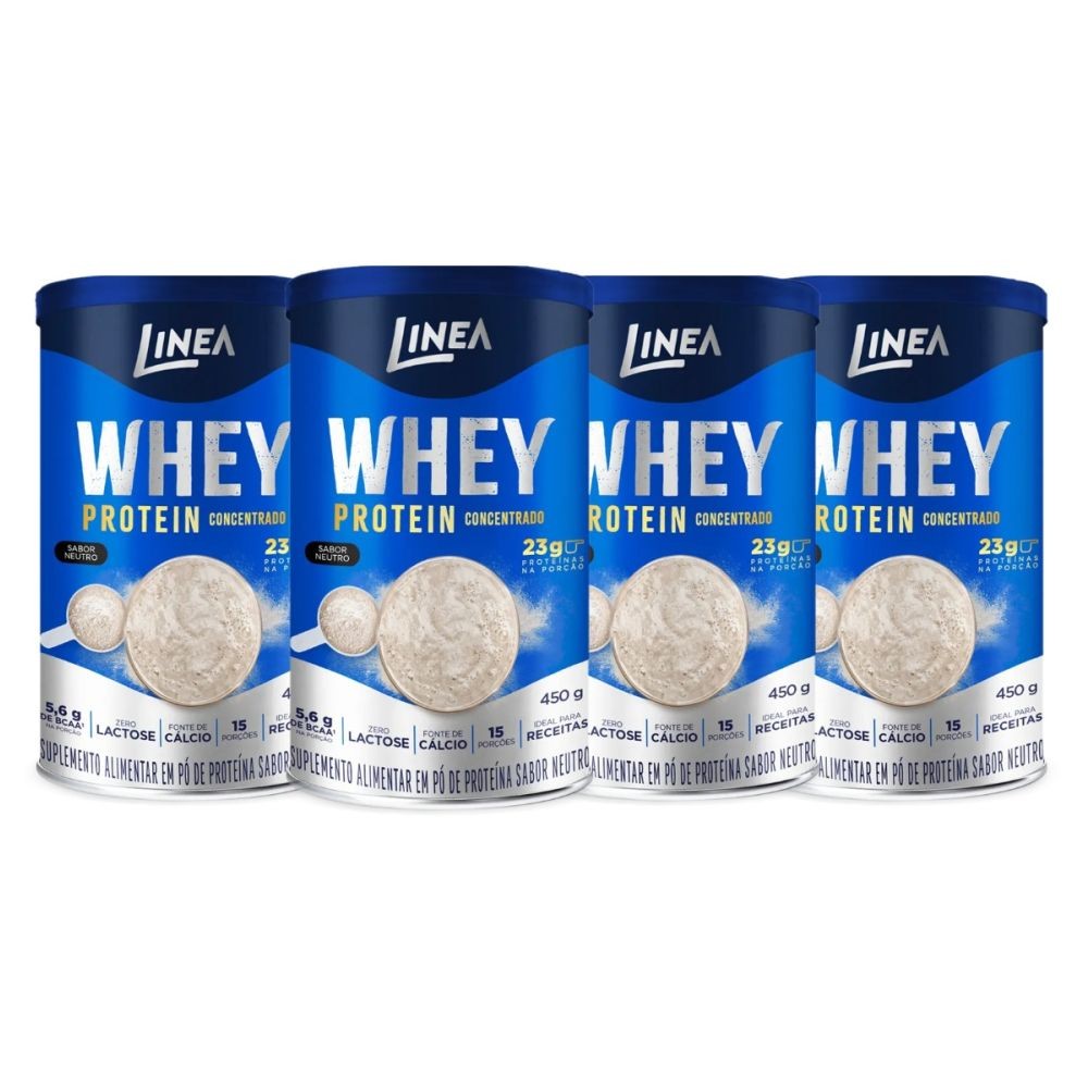 Kit 4 Wheys Protein Concentrado Linea Sabor Neutro 450g - Health