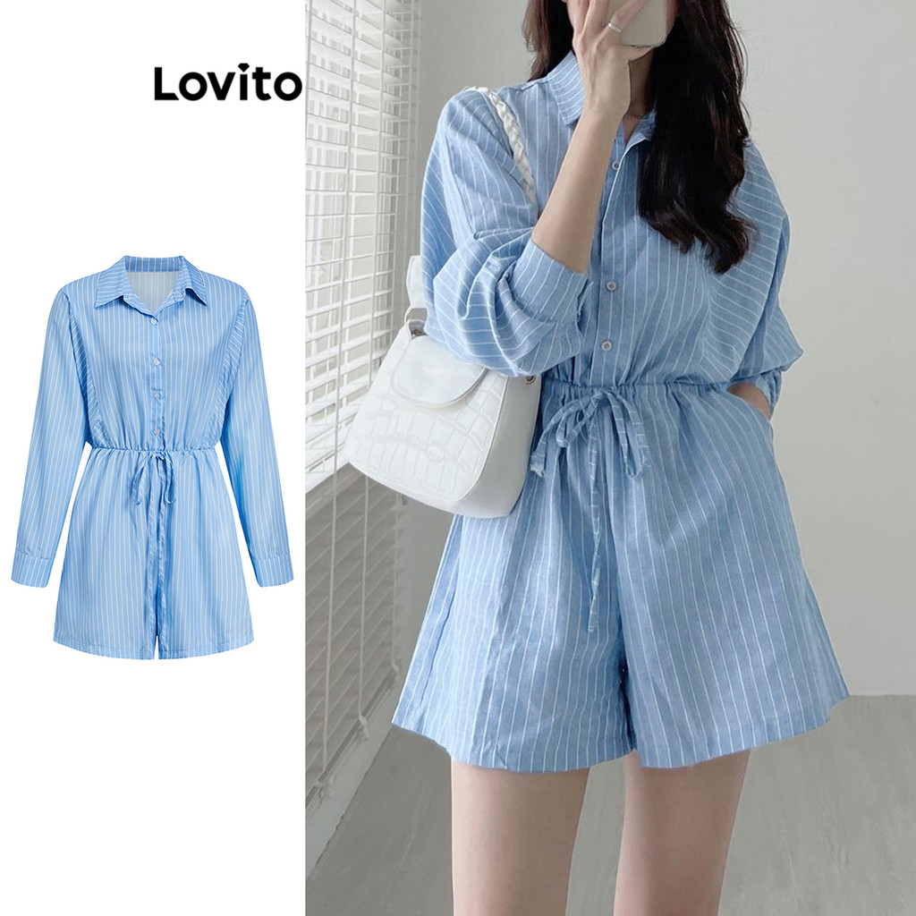 Lovito Macacão casual listrado com cadarço para mulheres L105MD635 - Women Clothes