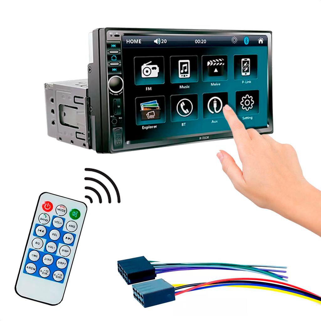 Central Multimidia 1 Din 7 Pol Usb sd Aux MP5 Bluetooth Espelhamento Ios e Android H-Tech em Oferta na Shopee