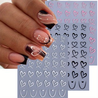 3 PCS Romântico Oco Coração Adesivos De Unhas Preto Branco Rosa Amor 3D Decalques De Arte ...
