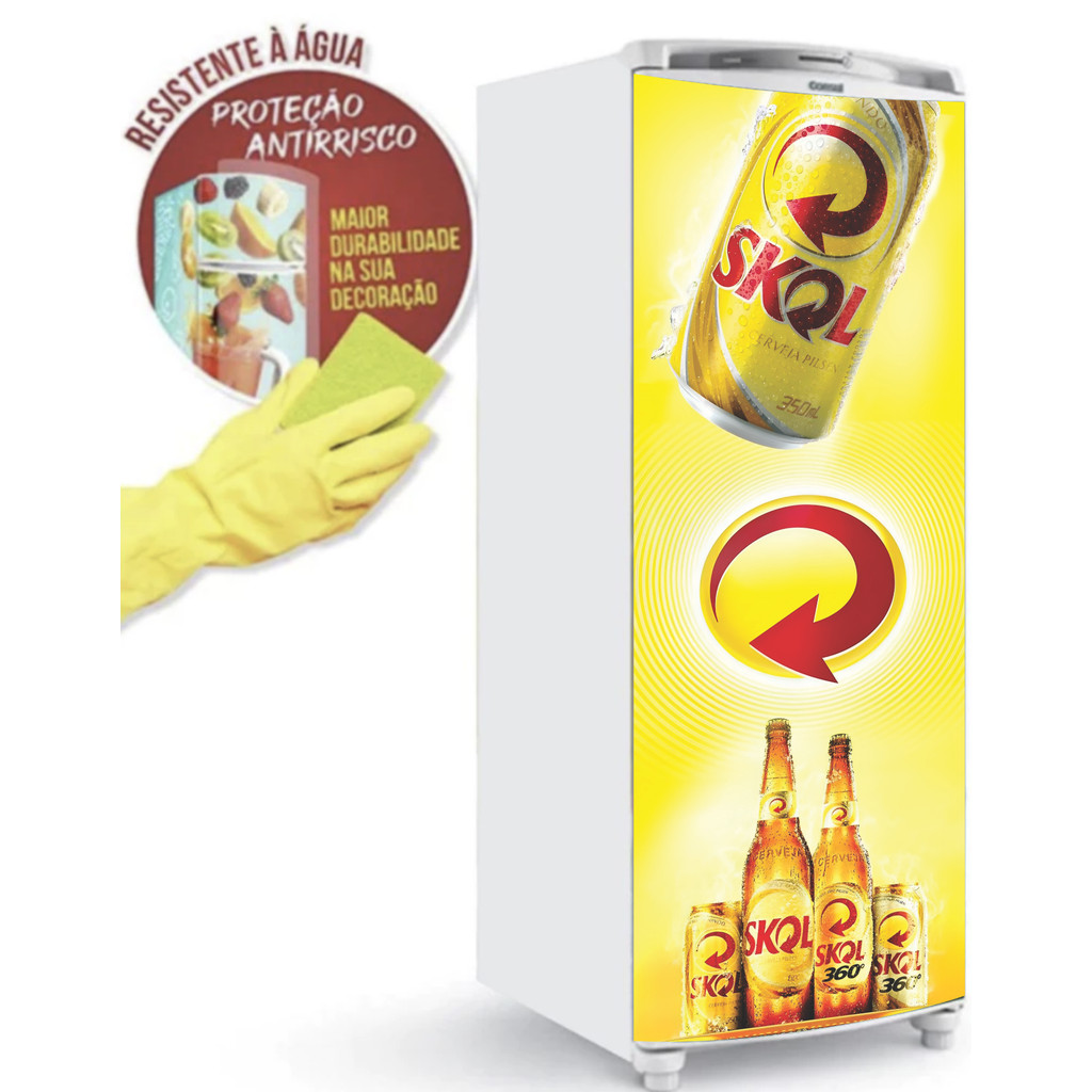 Adesivo Porta Da Geladeira E Freezer Tamanho Universal Bebidas Skol Cooler