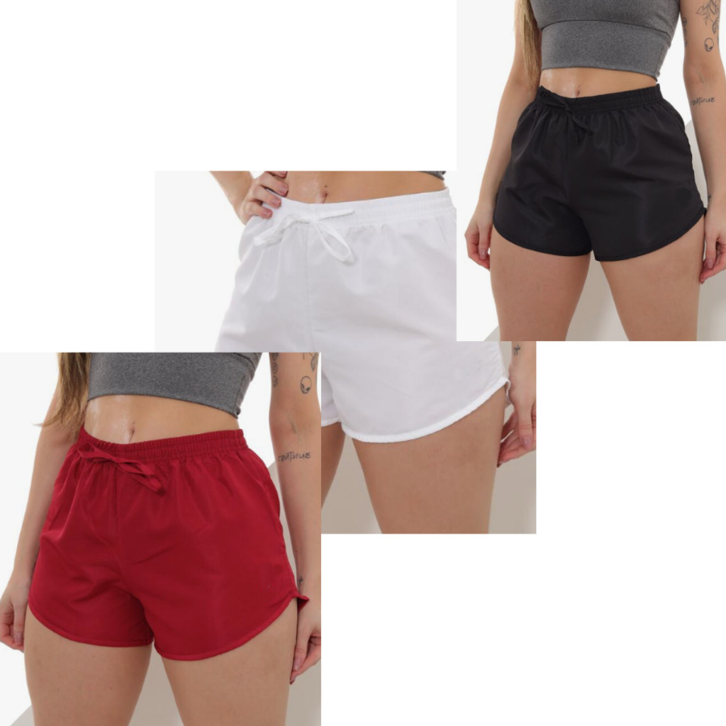 KIT 3 SHORT TACTEL ESPORTIVO, ACADEMIA, CORRIDA, CAMINHADA PRETO, AZUL BORDÔ P AO EXG (GGG = EXG/G4)