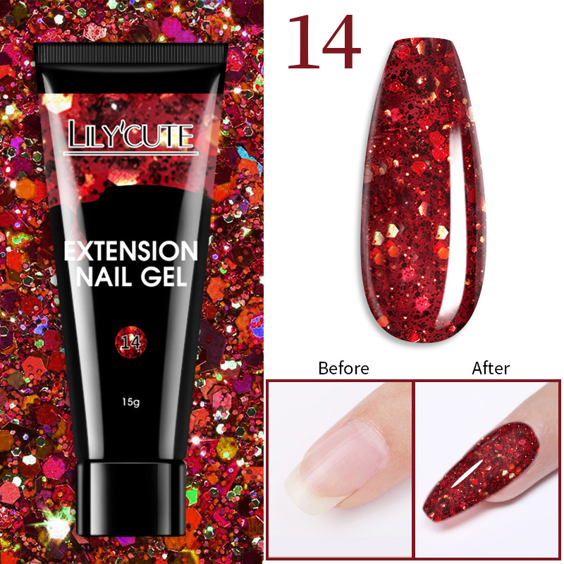 LILYCUTE 15ml Glitter Acrílico Gel Extensão Do Dedo Prata Rosa Prego Embeber Fora Verniz Da Arte Manicure em Oferta na Shopee