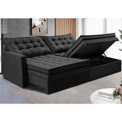Sofá Sem Caixa Retrátil Baú 1,80m Cama inBox Secret Suede Velusoft Preto