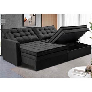 Sofá Sem Caixa Retrátil Baú 1,80m Cama inBox Secret Suede Velusoft Preto em Oferta na Shopee