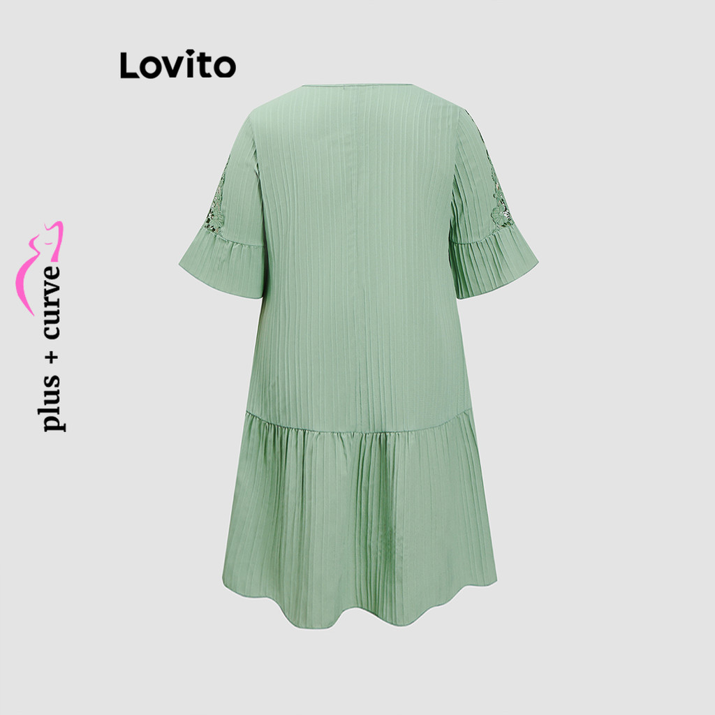 Detalhes do Lovito Refine Plus Size Vestido Curto Renda Lisa Casual Feminino LBL18876