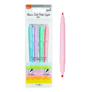 MARCA TEXTO COR PASTEL PONTA DUPLA   RS/LL/VD/AZ   BLISTER C/ 4UN   CA2022   BRW em Oferta na Shopee