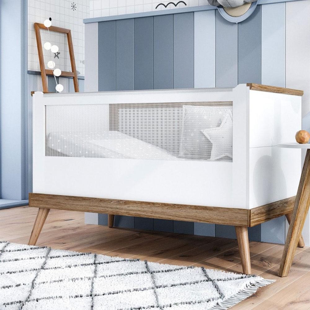 Berço Minicama Canção de Ninar Amêndoa e Branco em Oferta na Shopee