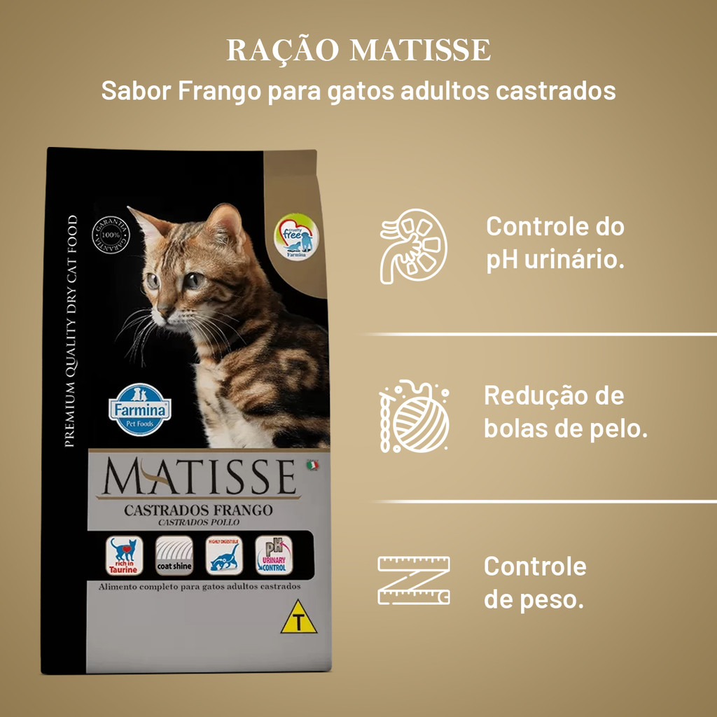 Detalhes do Ração Farmina Matisse Gatos Adultos Castrados Frango 2kg