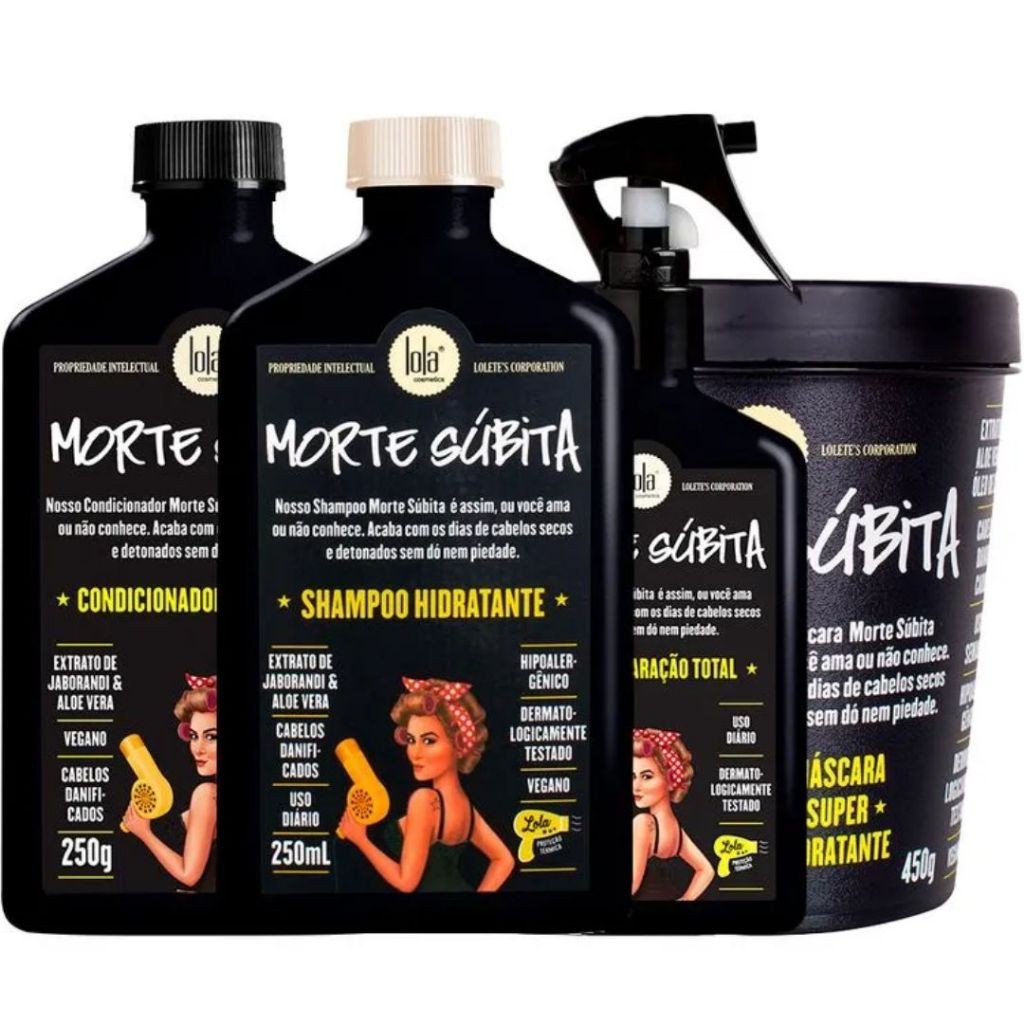 kit 4un Morte Súbita Lola Cosmetics Shampoo250ml Condicionador250g Máscara450g Spray Repar...