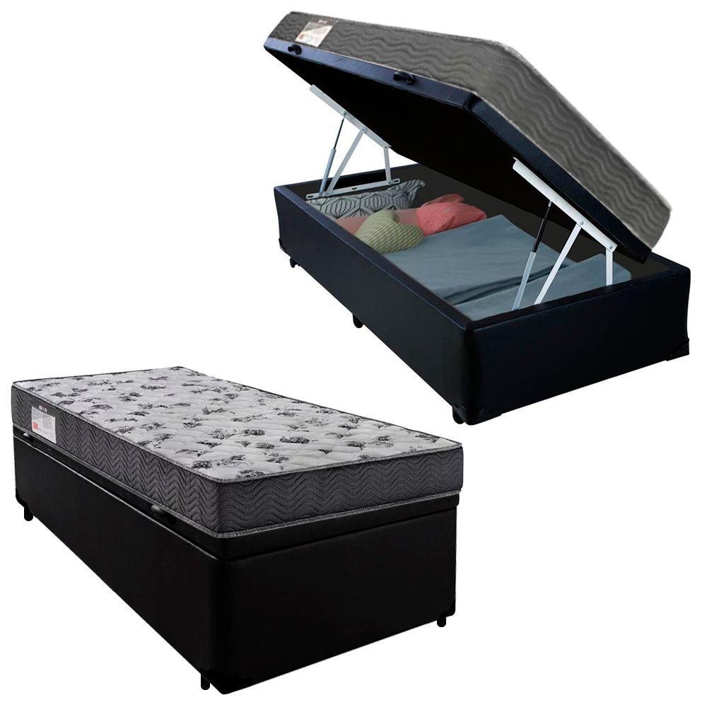 Cama Box Baú Solteiro Sintético + Colchão De Espuma D33 - Serene - 88cm Preto em Oferta na Shopee