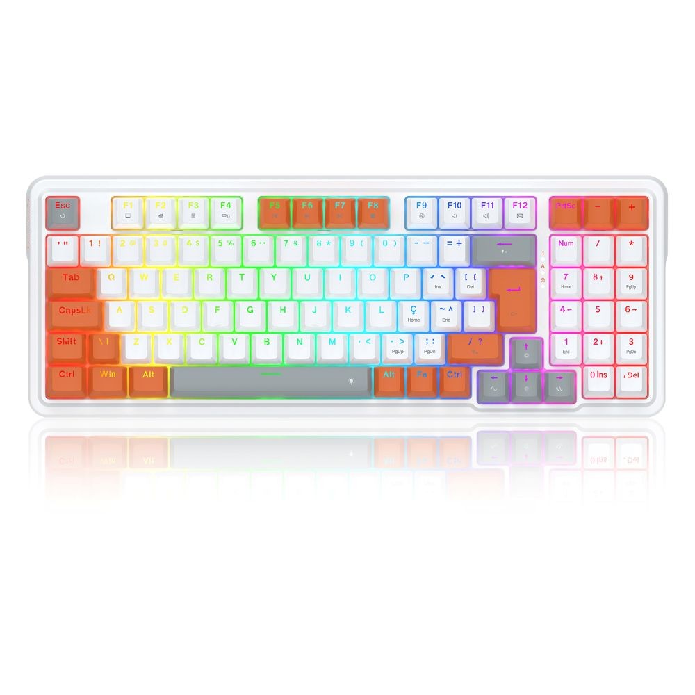TECLADO MECANICO GAMER GLORIA RGB SWITCH DUST-PROOF RED REDRAGON K664WOG-RGB BRANCO E LARANJA