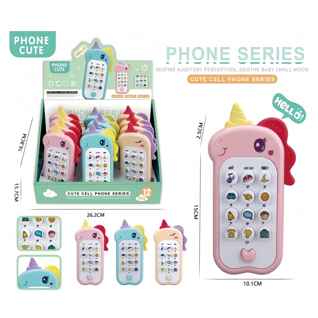 Celular Infantil Musical telefone Interativo com mordedor Educativo Sensorial brinquedo bebê Unicornio