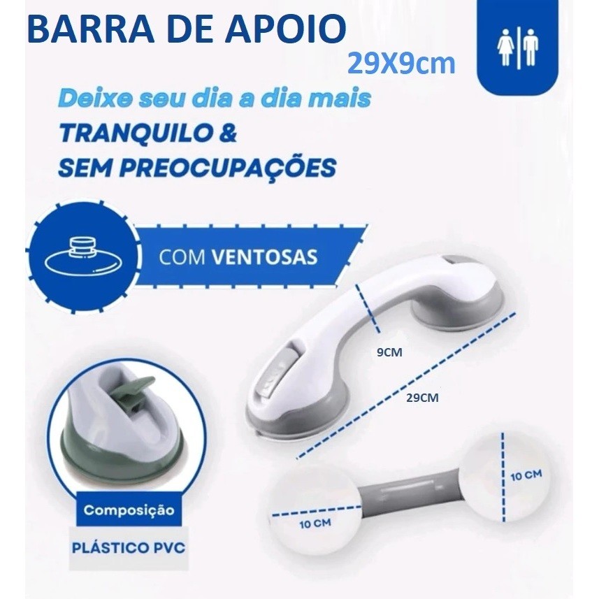 Barra de Apoio Ventosa 29x9cm Suporte Portátil De Banheiro, Ideal para Idosos,Pessoas com Mobilidade