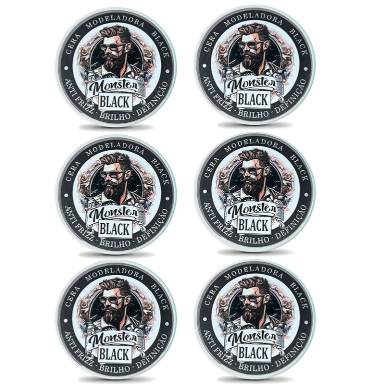 6 cera Modeladora Preta Pigmentada Fixação 120g monster barber escurecedora de barba bigode e cabelo ! em Oferta na Shopee