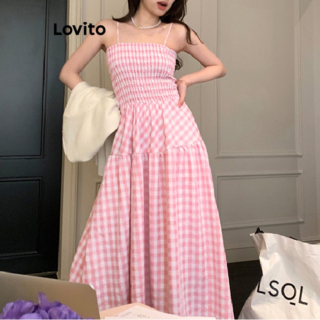 Lovito Vestido Casual Xadrez Com Babados E Bainha Spaghtti Vestido Com Alça Para Mulheres LNE16030 (Multicolorido) em Oferta na Shopee