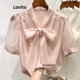 Lovito Blusa elegante lisa com costura frontal em tecido transparente para mulheres LNL81025 em Oferta na Shopee