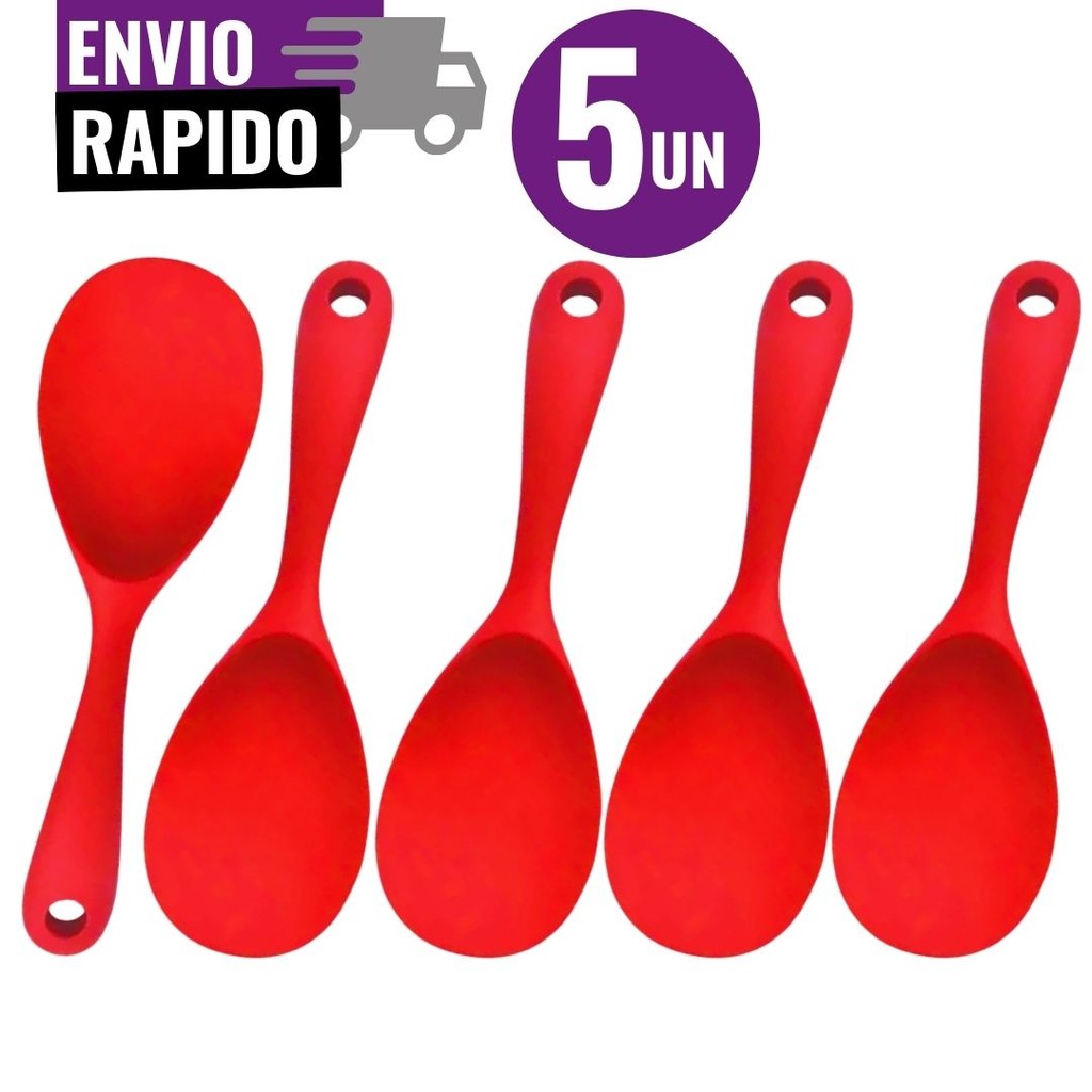 Colher de Servir Silicone | 5 Unidades Arroz Utensílio Antiaderente Multiuso Preparar Não Risca Panela