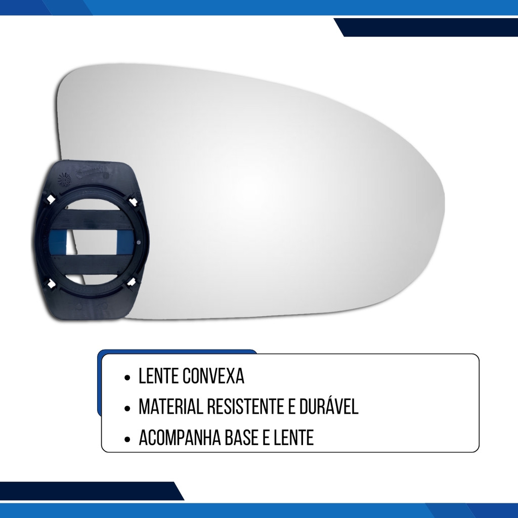 Lente Espelho Retrovisor Convexo Metalizado Com Base Universal Cruze 2017 a 2023