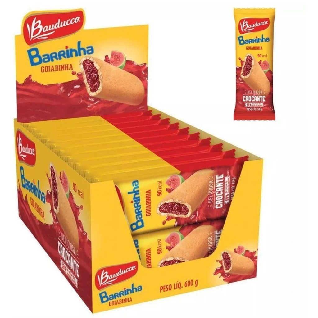 Biscoito Recheado Goiabinha Bauducco Caixa Com 20 Barrinha
