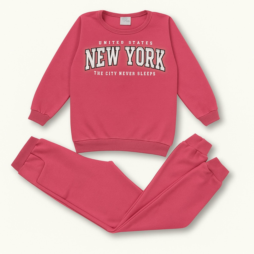 Conjunto Infantil Feminino Moletom Inverno Com Estampa