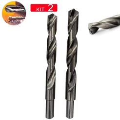 Kit Jogo 2 Brocas Aço Rápido Para Metal Alumínio Plástico E Madeira 13 - 15mm Haste Rebaixada